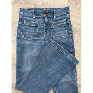 American Eagle Y2K Women Blue Flare Jeans Next Level Stretch Size 8 Long